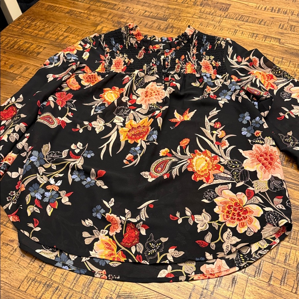 LOFT Paisley and Floral Print Long Sleeve Blouse Smocked Women's Small - Picture 8 of 13